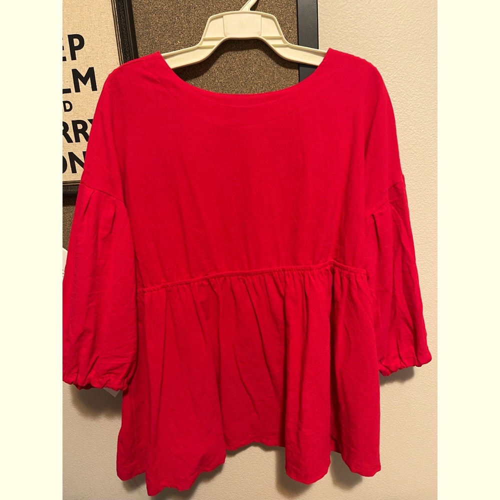 Candy apple red tunic blouse.